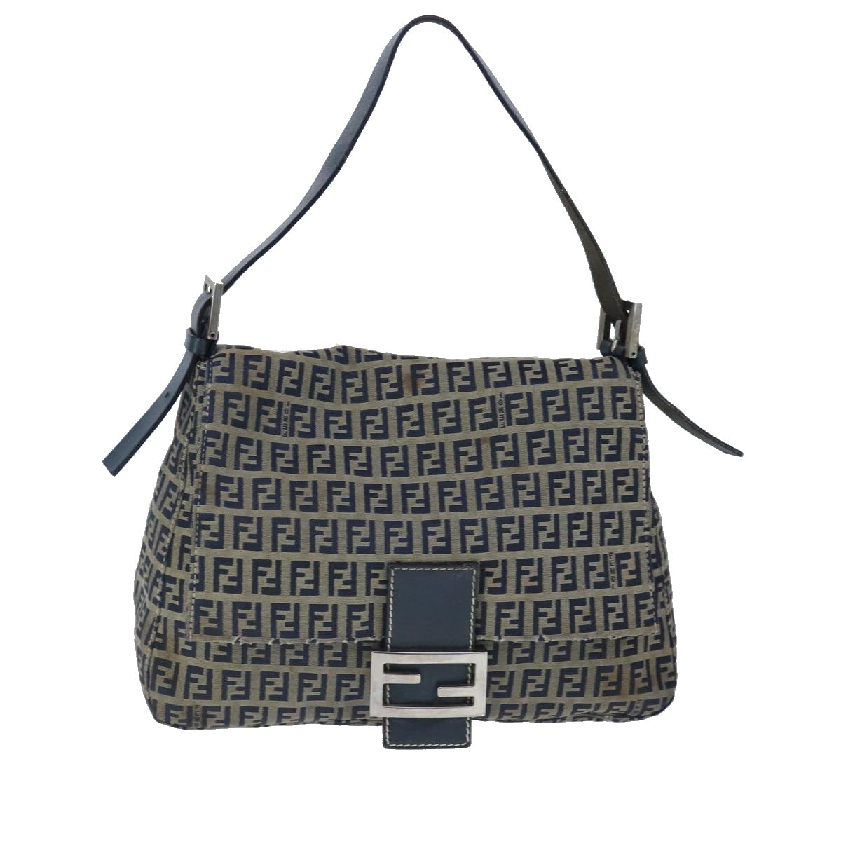 FENDI Zucchino Canvas Shoulder Bag Navy Auth 99738