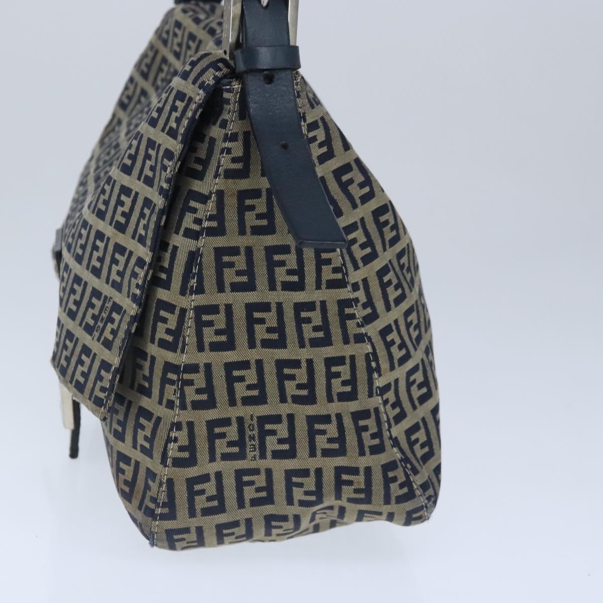 FENDI Zucchino Canvas Shoulder Bag Navy Auth 99738