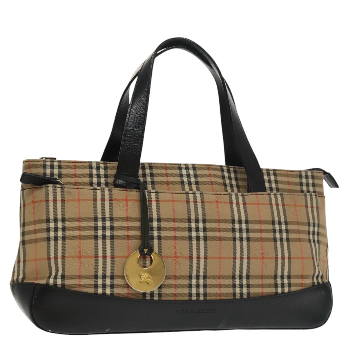 BURBERRY Nova Check Hand Bag Canvas Beige Black Auth 99751