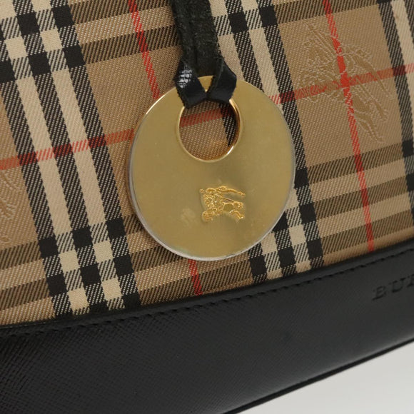 BURBERRY Nova Check Hand Bag Canvas Beige Black Auth 99751