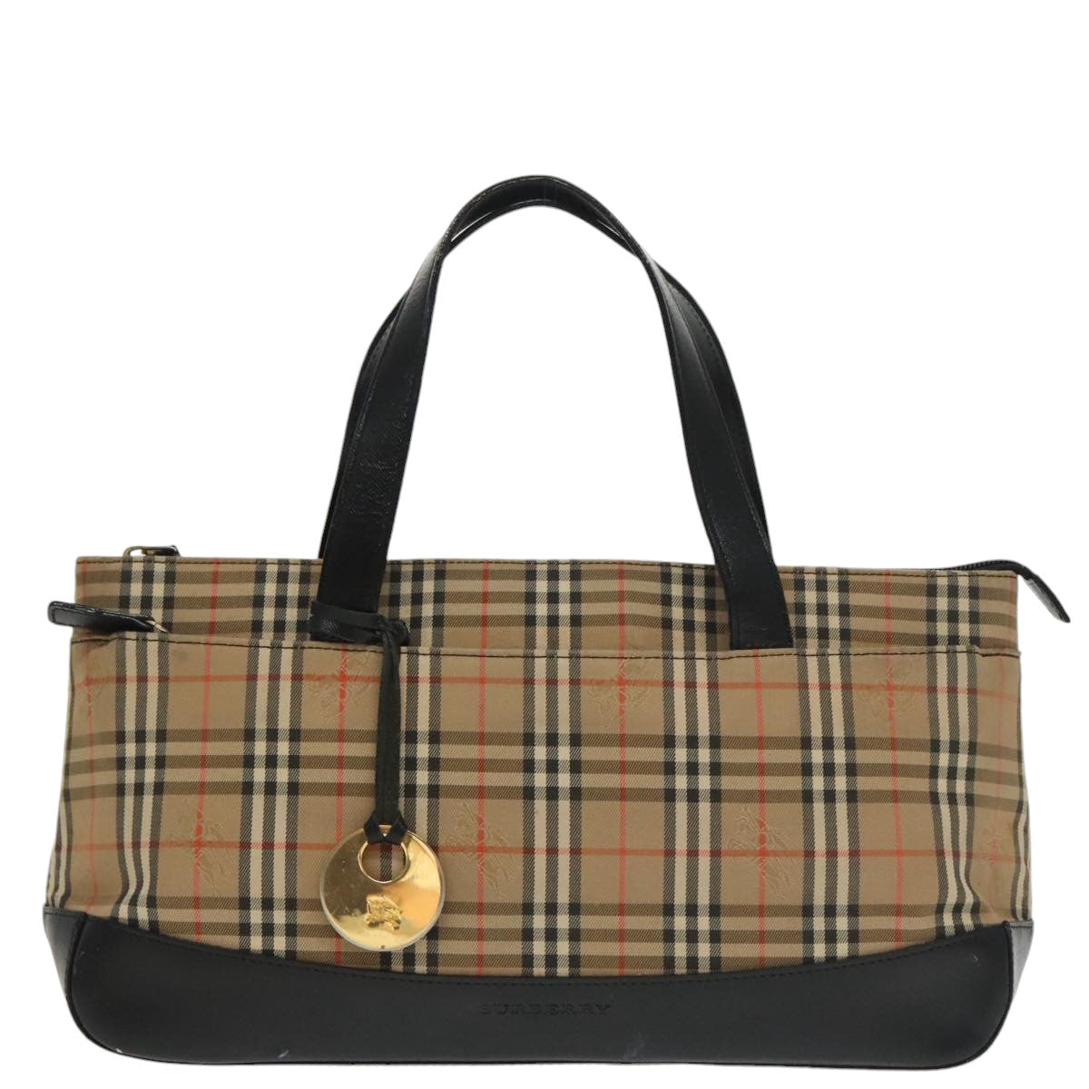 BURBERRY Nova Check Hand Bag Canvas Beige Black Auth 99751