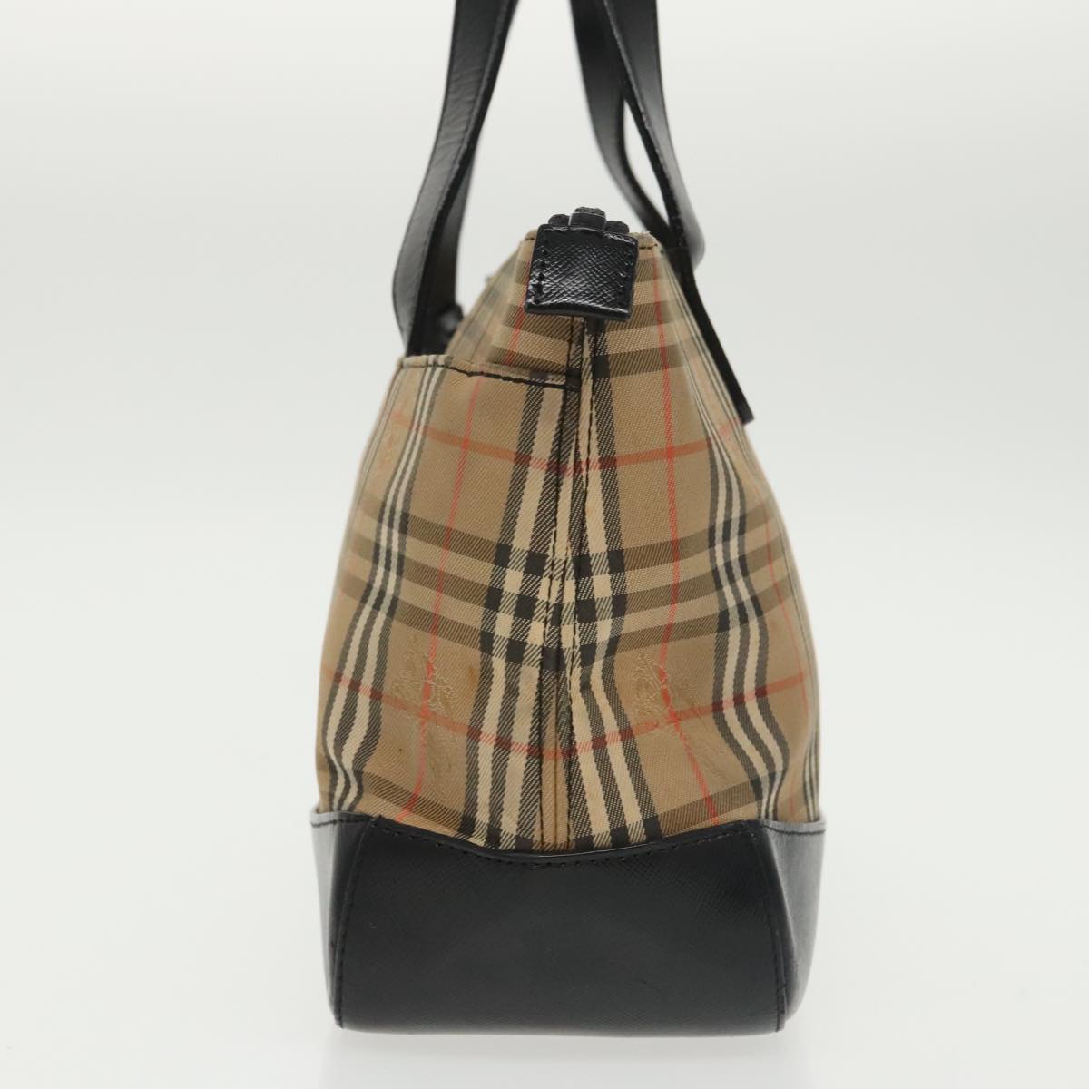 BURBERRY Nova Check Hand Bag Canvas Beige Black Auth 99751