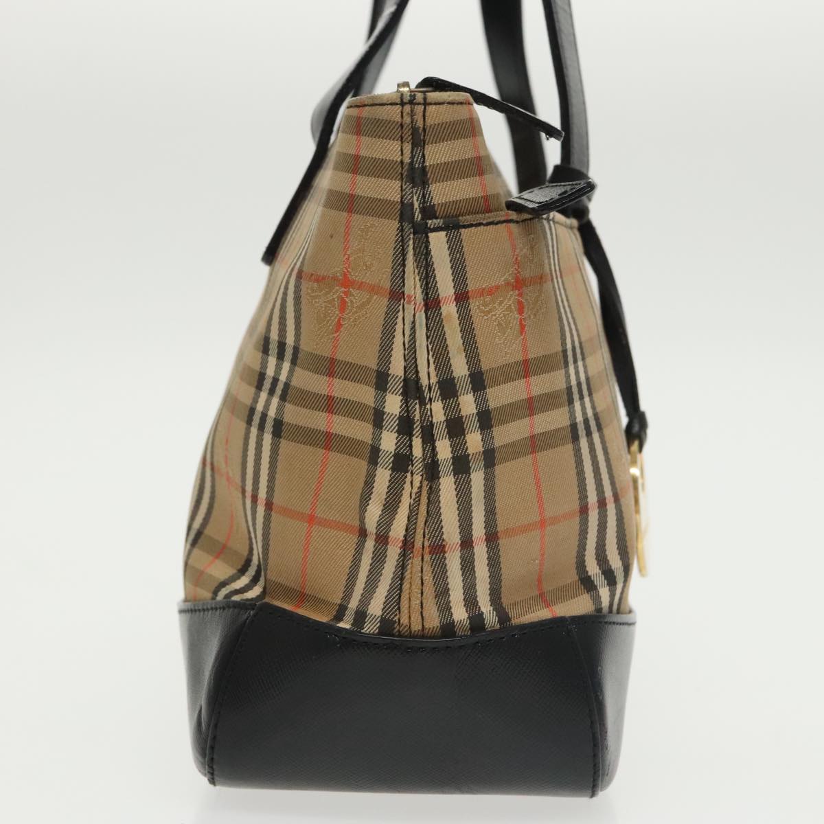 BURBERRY Nova Check Hand Bag Canvas Beige Black Auth 99751