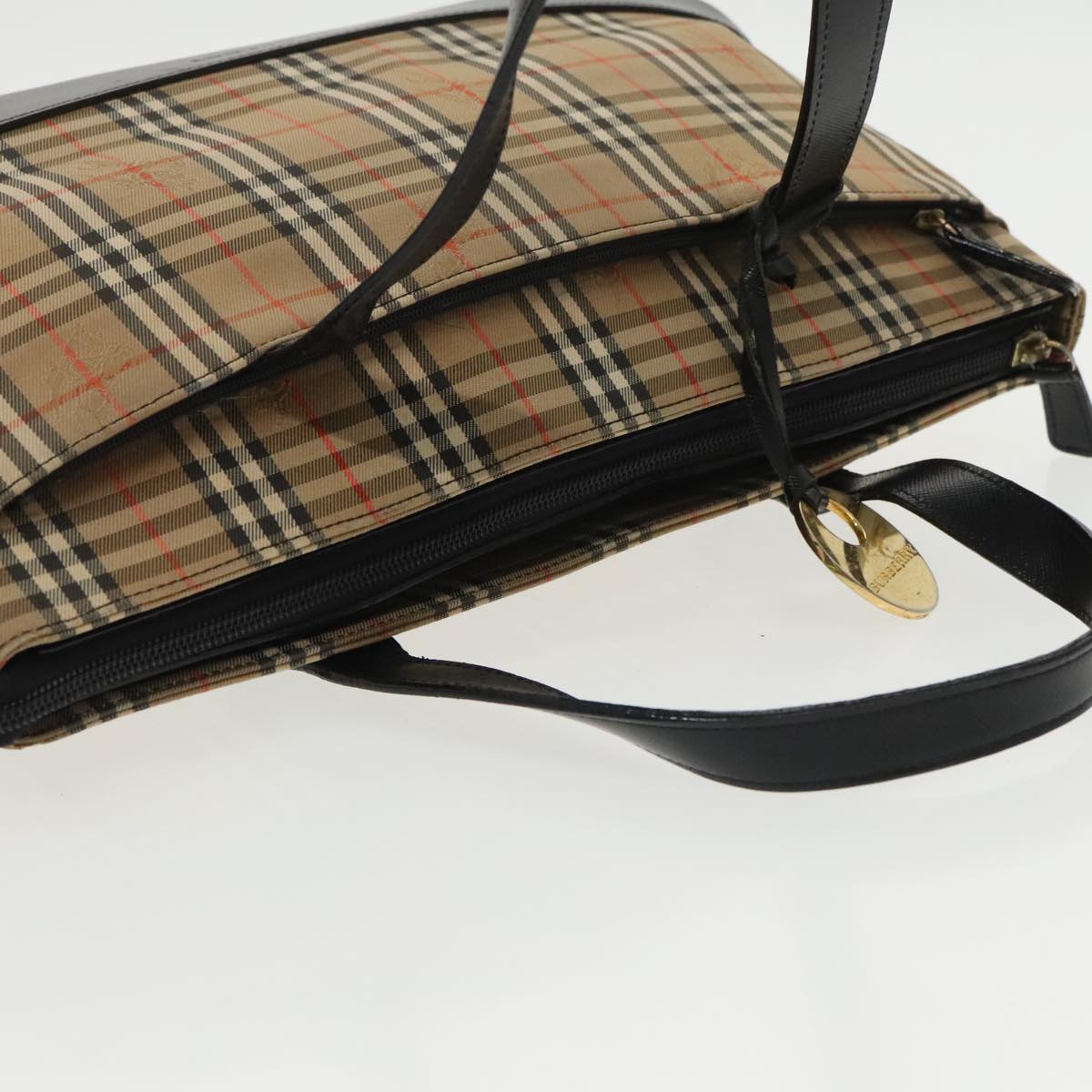 BURBERRY Nova Check Hand Bag Canvas Beige Black Auth 99751