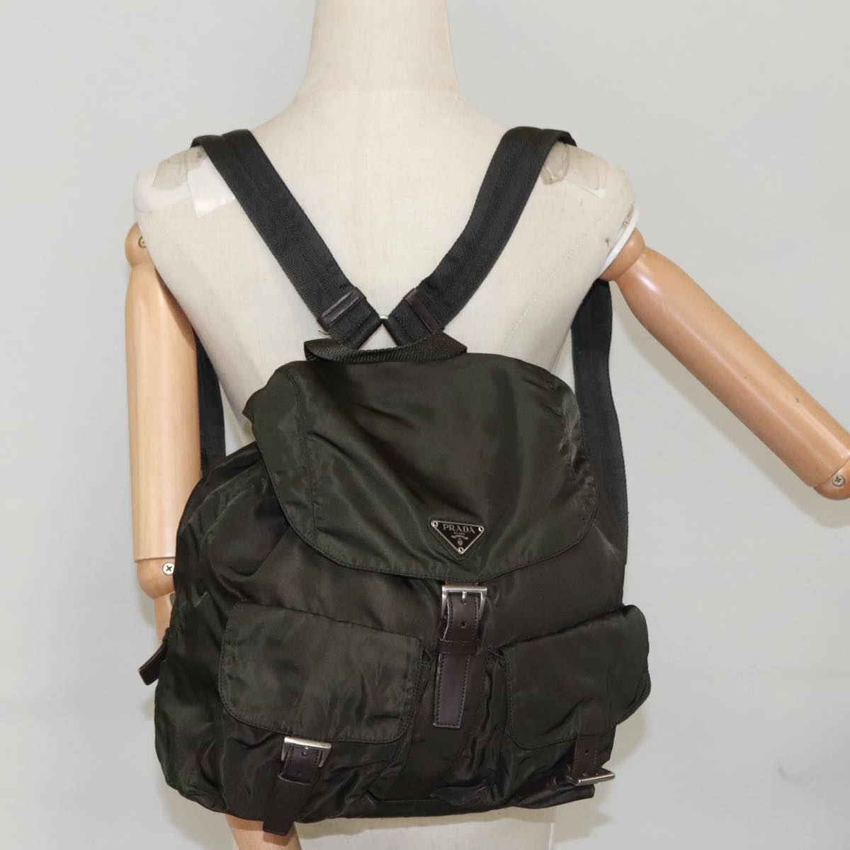 PRADA Backpack Nylon Khaki Auth 99752