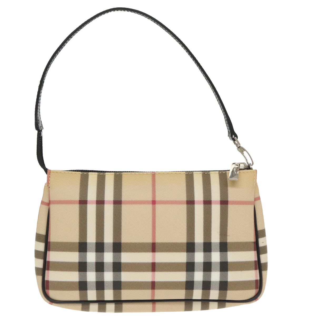 BURBERRY Nova Check Pouch PVC Beige Silver Auth 99768 - 0