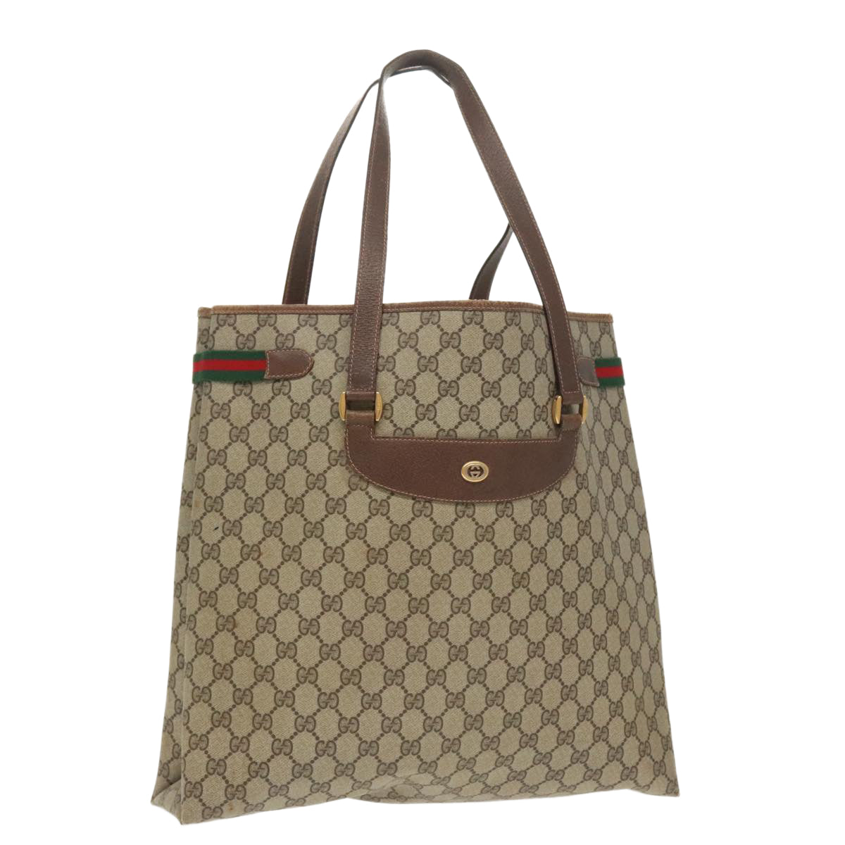 GUCCI GG Supreme Web Sherry Line Tote Bag PVC Beige Red 39 02 091 Auth 99795