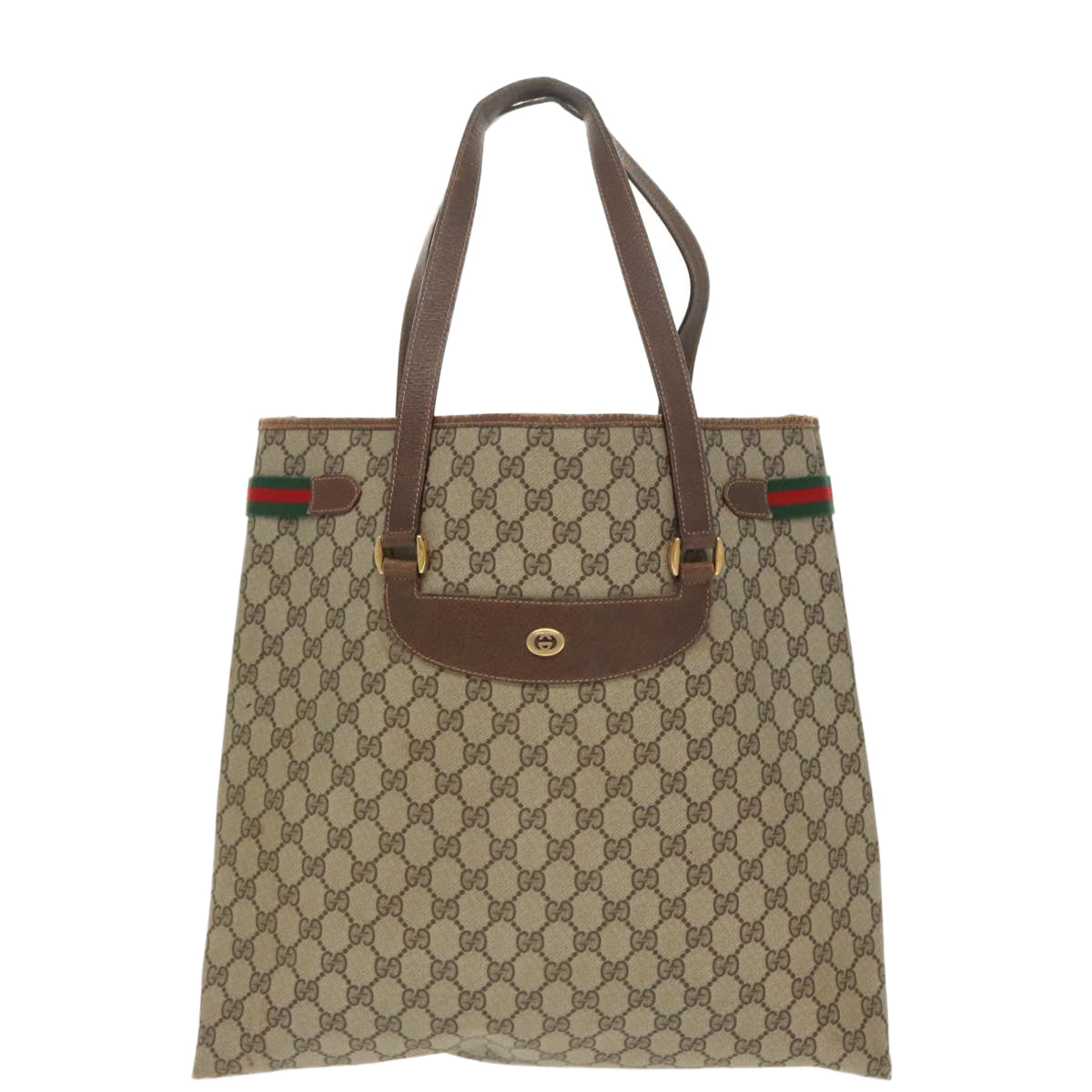 GUCCI GG Supreme Web Sherry Line Tote Bag PVC Beige Red 39 02 091 Auth 99795