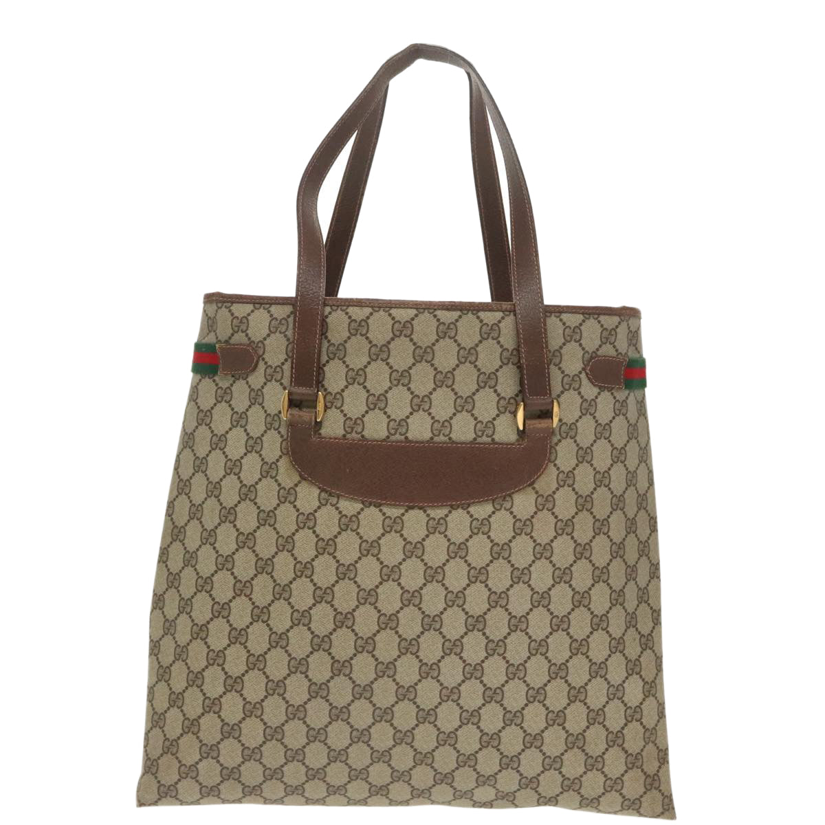 GUCCI GG Supreme Web Sherry Line Tote Bag PVC Beige Red 39 02 091 Auth 99795 - 0