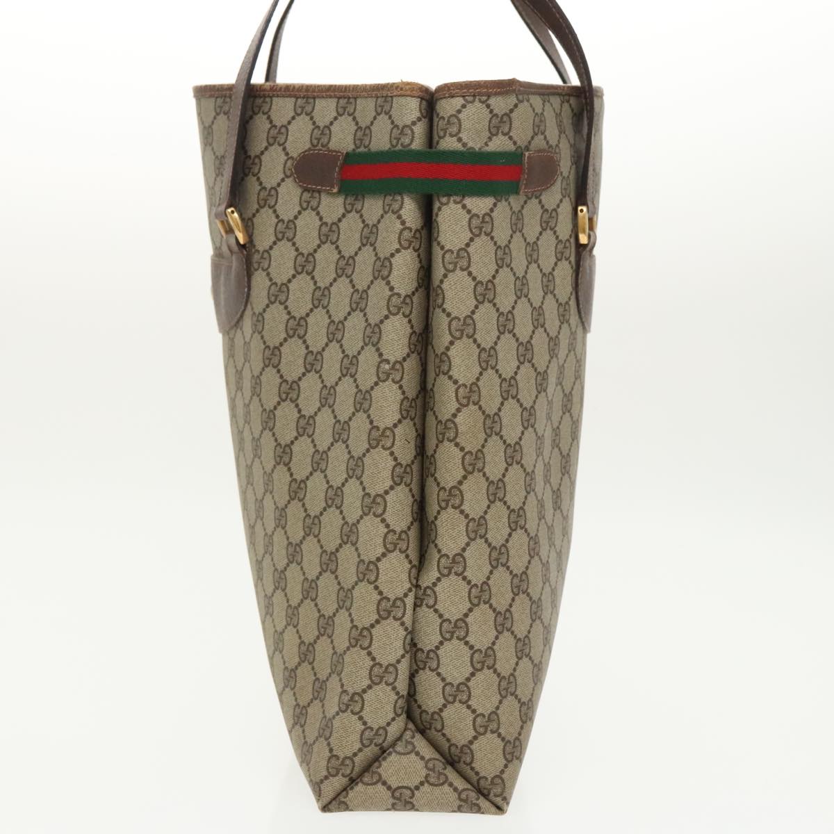 GUCCI GG Supreme Web Sherry Line Tote Bag PVC Beige Red 39 02 091 Auth 99795