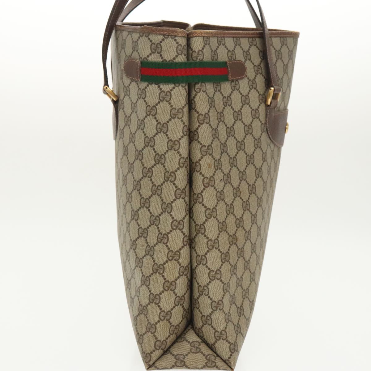 GUCCI GG Supreme Web Sherry Line Tote Bag PVC Beige Red 39 02 091 Auth 99795