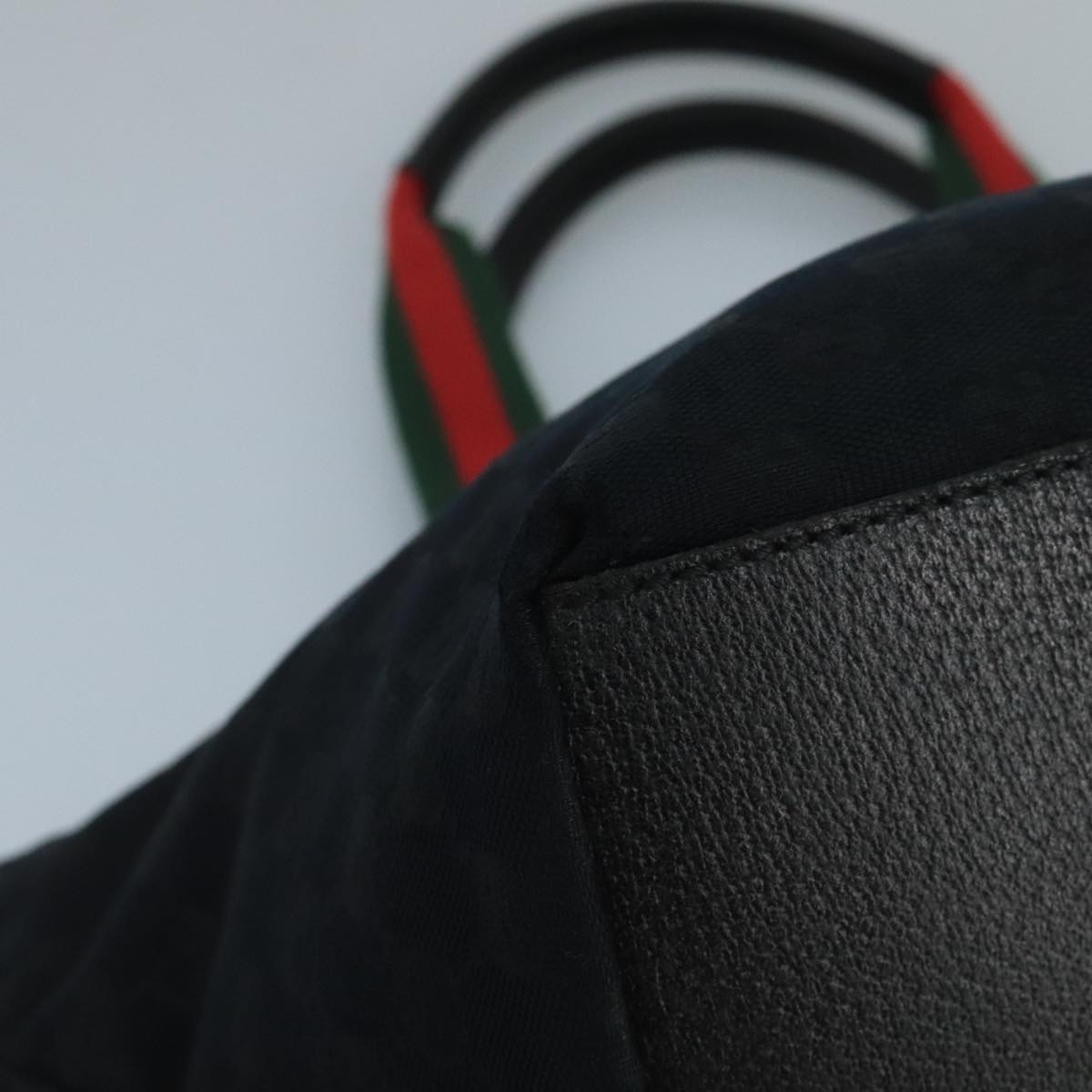 GUCCI GG Canvas Web Sherry Line Hand Bag Black Green Red Auth 99796