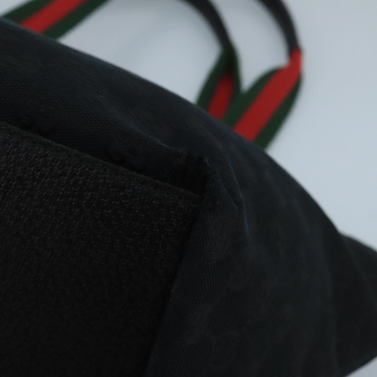 GUCCI GG Canvas Web Sherry Line Hand Bag Black Green Red Auth 99796