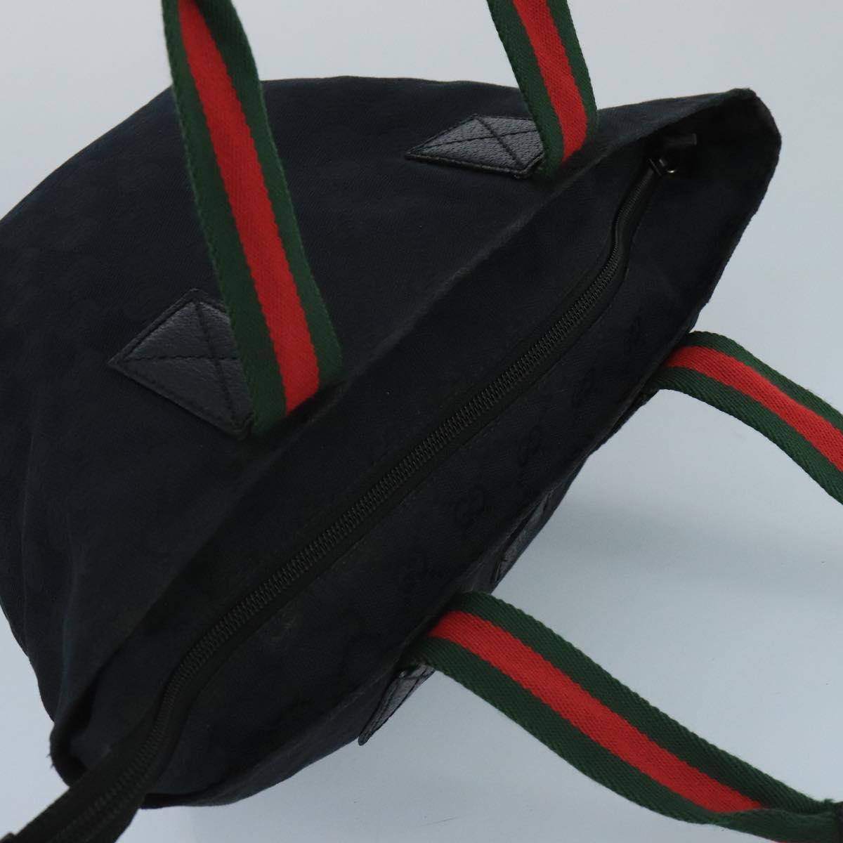 GUCCI GG Canvas Web Sherry Line Hand Bag Black Green Red Auth 99796