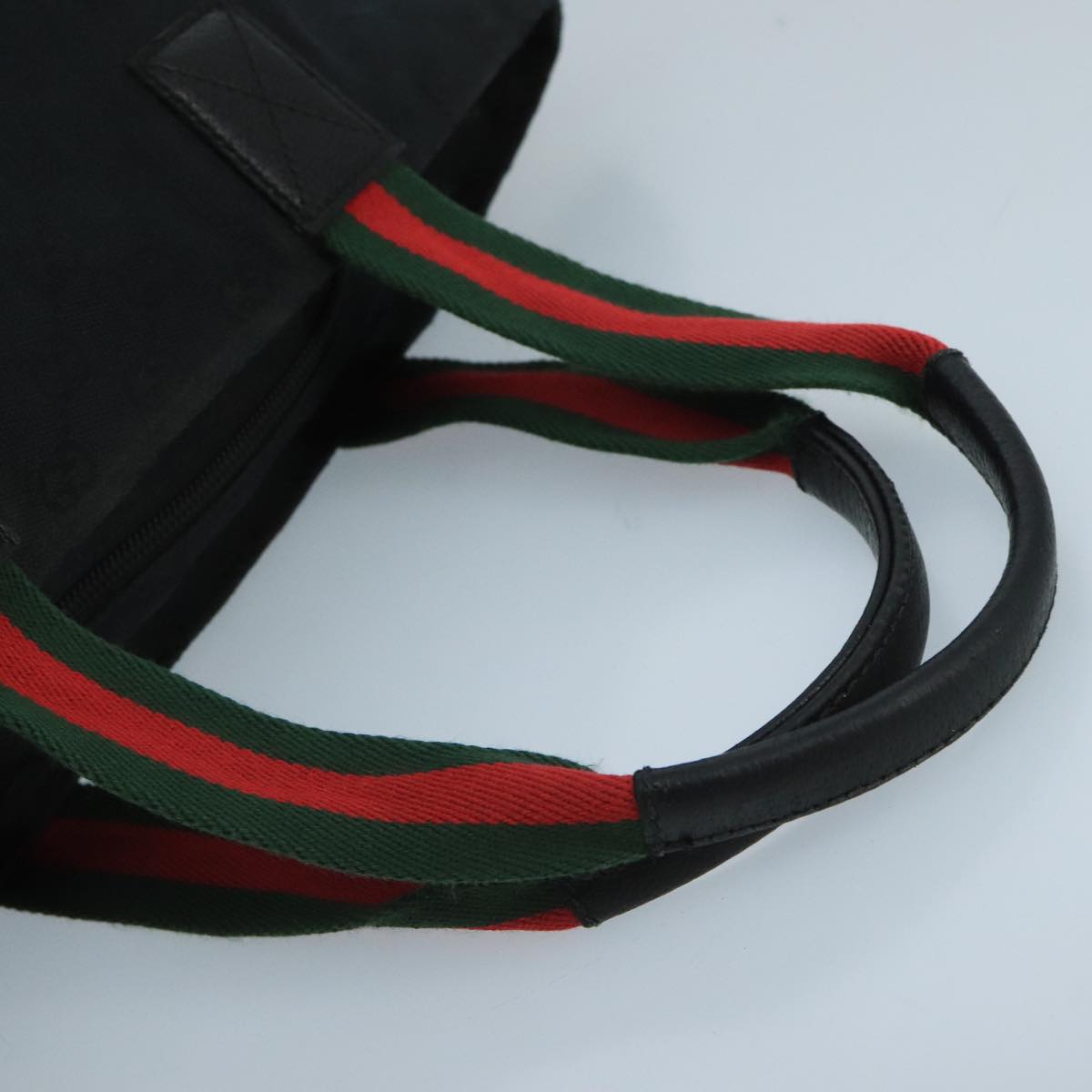 GUCCI GG Canvas Web Sherry Line Hand Bag Black Green Red Auth 99796