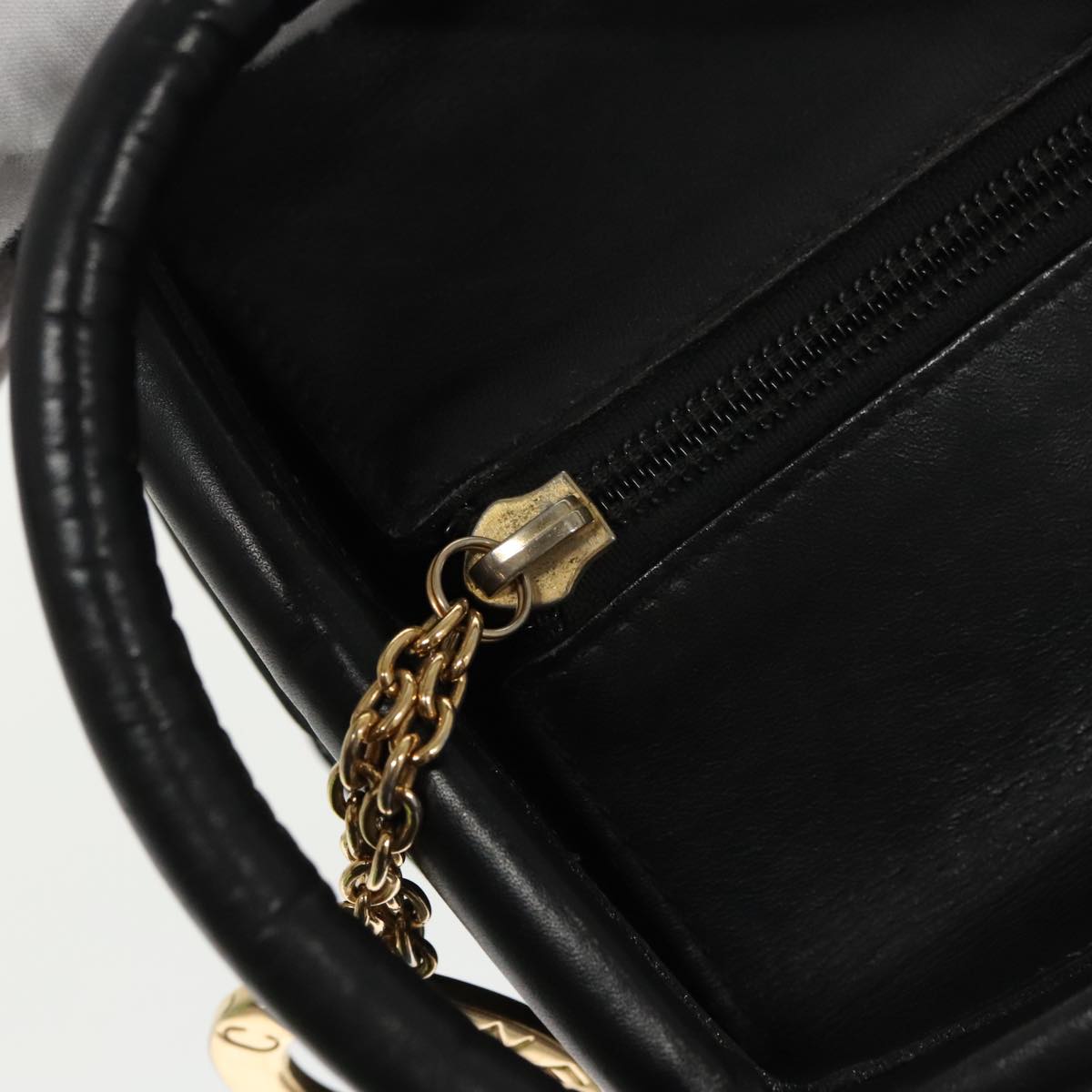 CELINE Hand Bag Nylon Black Gold Auth 99798