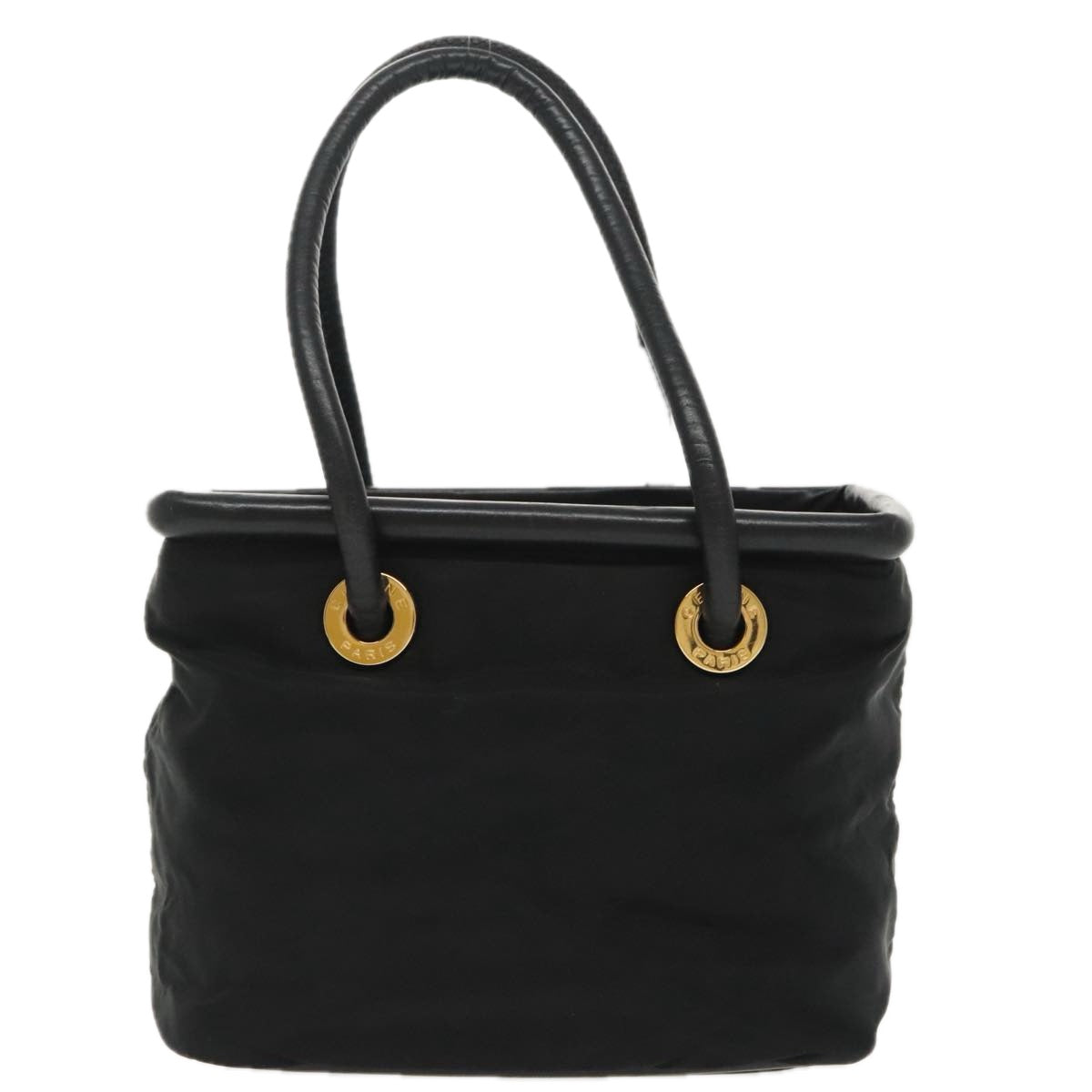 CELINE Hand Bag Nylon Black Gold Auth 99798