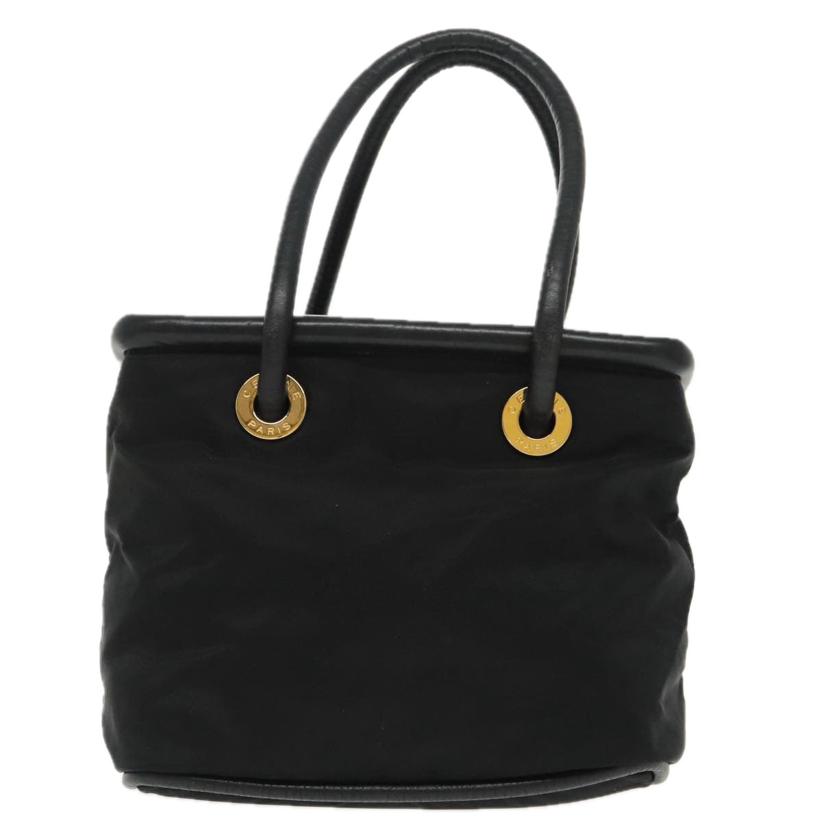 CELINE Hand Bag Nylon Black Gold Auth 99798 - 0