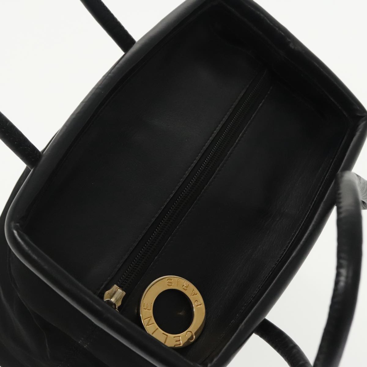 CELINE Hand Bag Nylon Black Gold Auth 99798