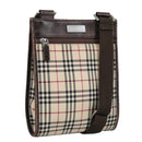 BURBERRY Nova Check Shoulder Bag Canvas Beige Silver Auth 99800-1