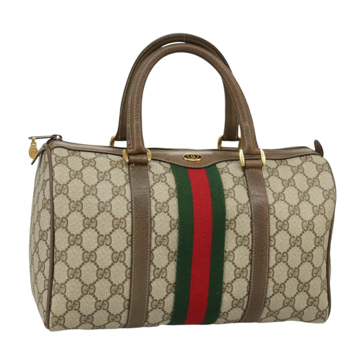 GUCCI GG Supreme Web Sherry Line Hand Bag PVC Beige Red 58 02 007 Auth 99813