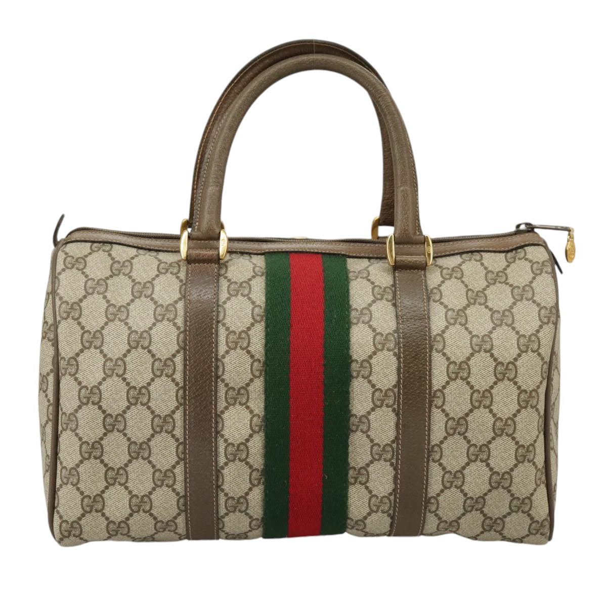 GUCCI GG Supreme Web Sherry Line Hand Bag PVC Beige Red 58 02 007 Auth 99813 - 0