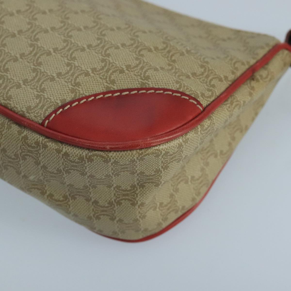 CELINE Macadam Canvas Hand Bag PVC Leather Beige Red Auth 99836