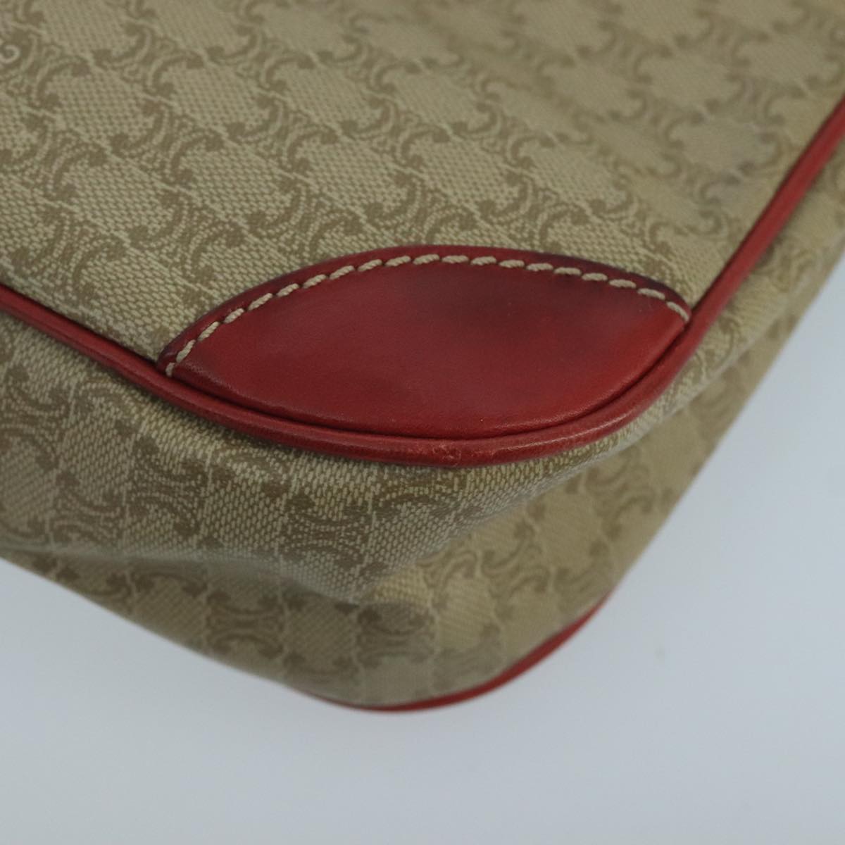 CELINE Macadam Canvas Hand Bag PVC Leather Beige Red Auth 99836