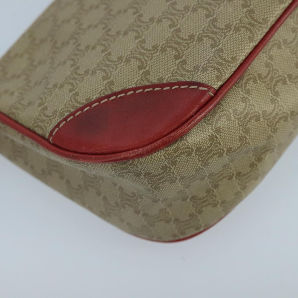 CELINE Macadam Canvas Hand Bag PVC Leather Beige Red Auth 99836