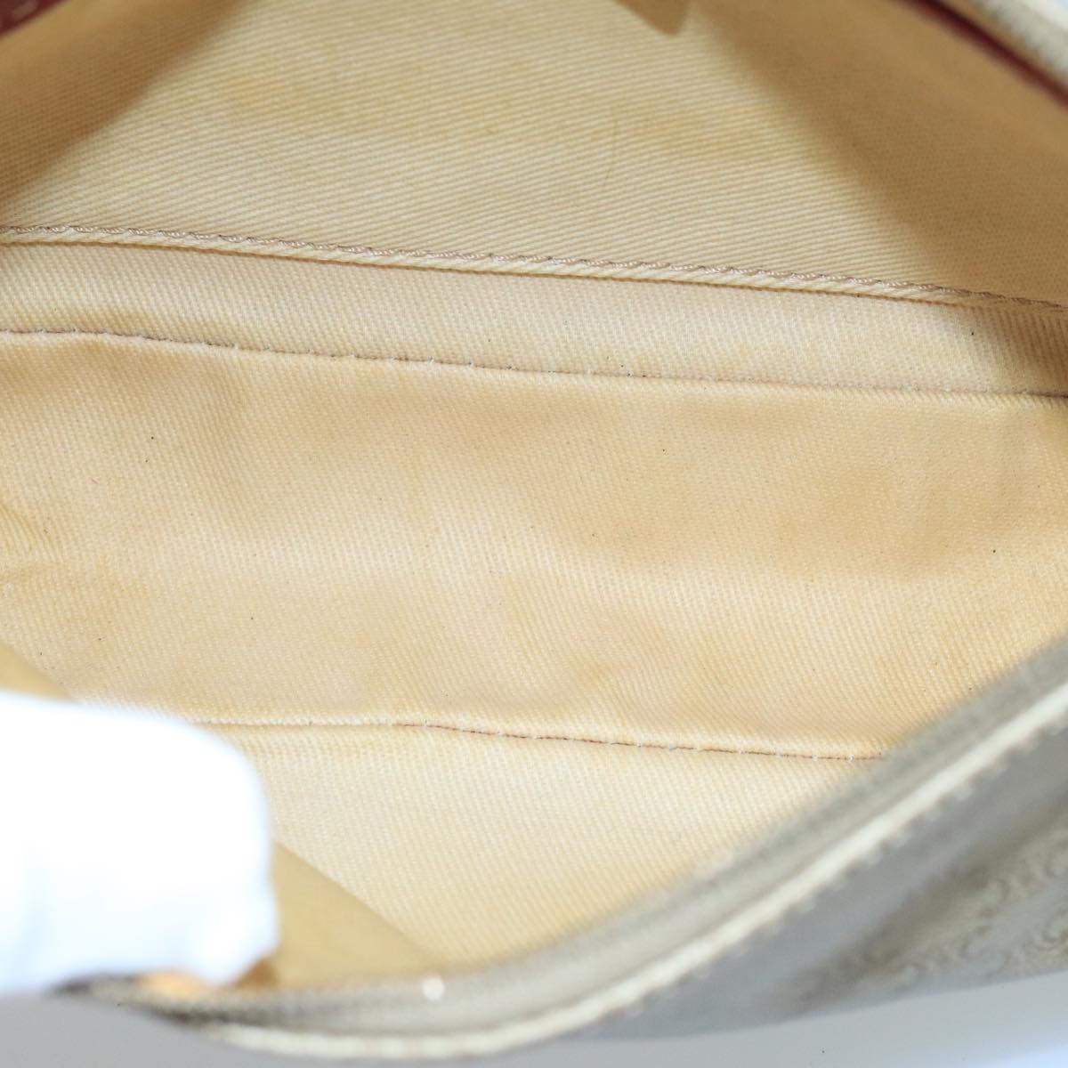 CELINE Macadam Canvas Hand Bag PVC Leather Beige Red Auth 99836