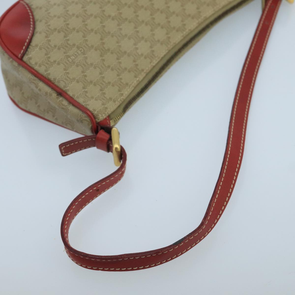 CELINE Macadam Canvas Hand Bag PVC Leather Beige Red Auth 99836