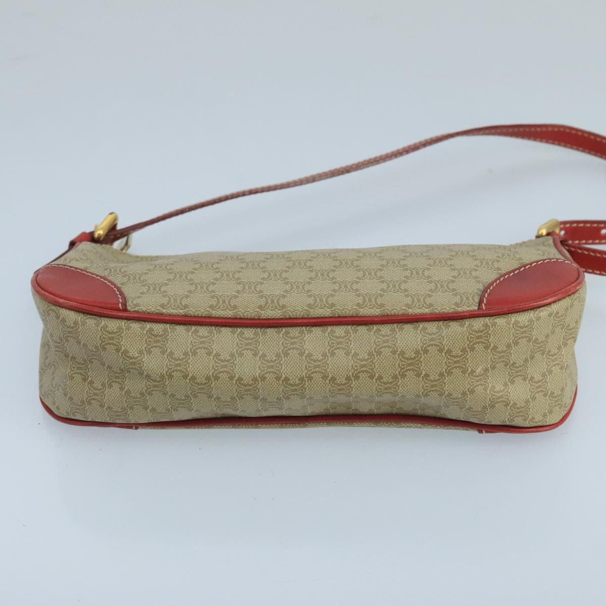 CELINE Macadam Canvas Hand Bag PVC Leather Beige Red Auth 99836