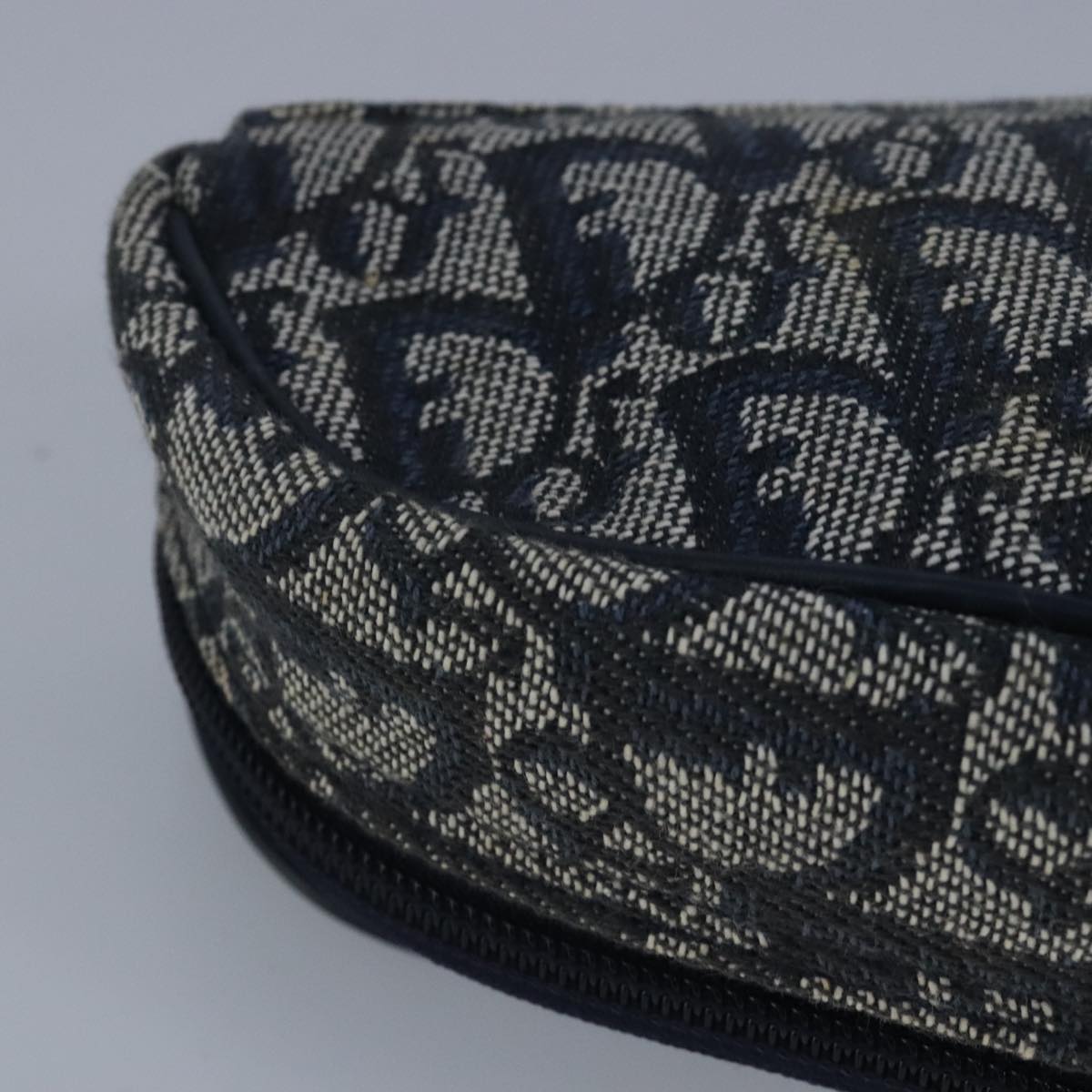 Christian Dior Trotter Canvas Saddle Pouch Navy Gold Auth 99839