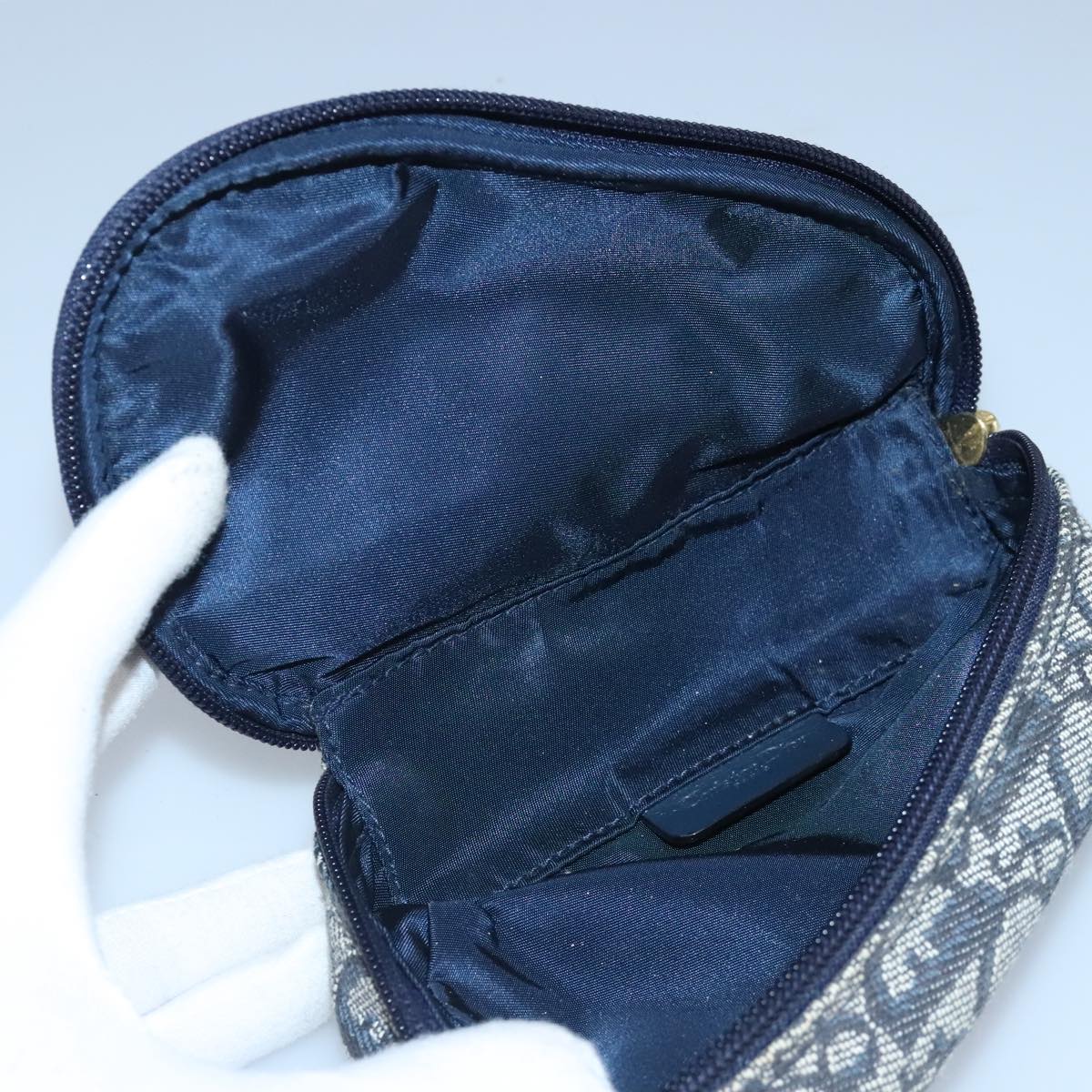 Christian Dior Trotter Canvas Saddle Pouch Navy Gold Auth 99839