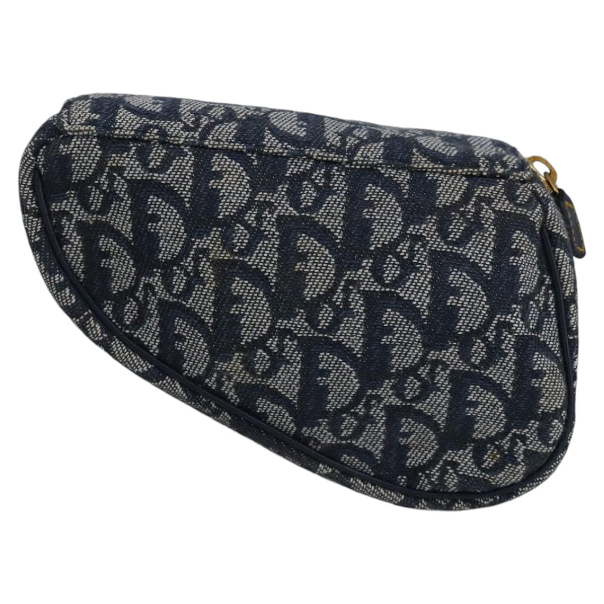 Christian Dior Trotter Canvas Saddle Pouch Navy Gold Auth 99839