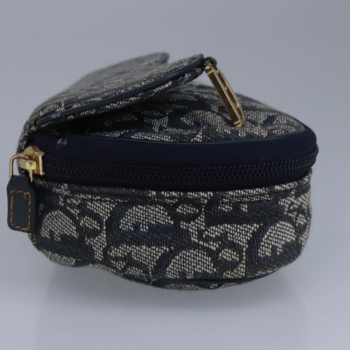 Christian Dior Trotter Canvas Saddle Pouch Navy Gold Auth 99839