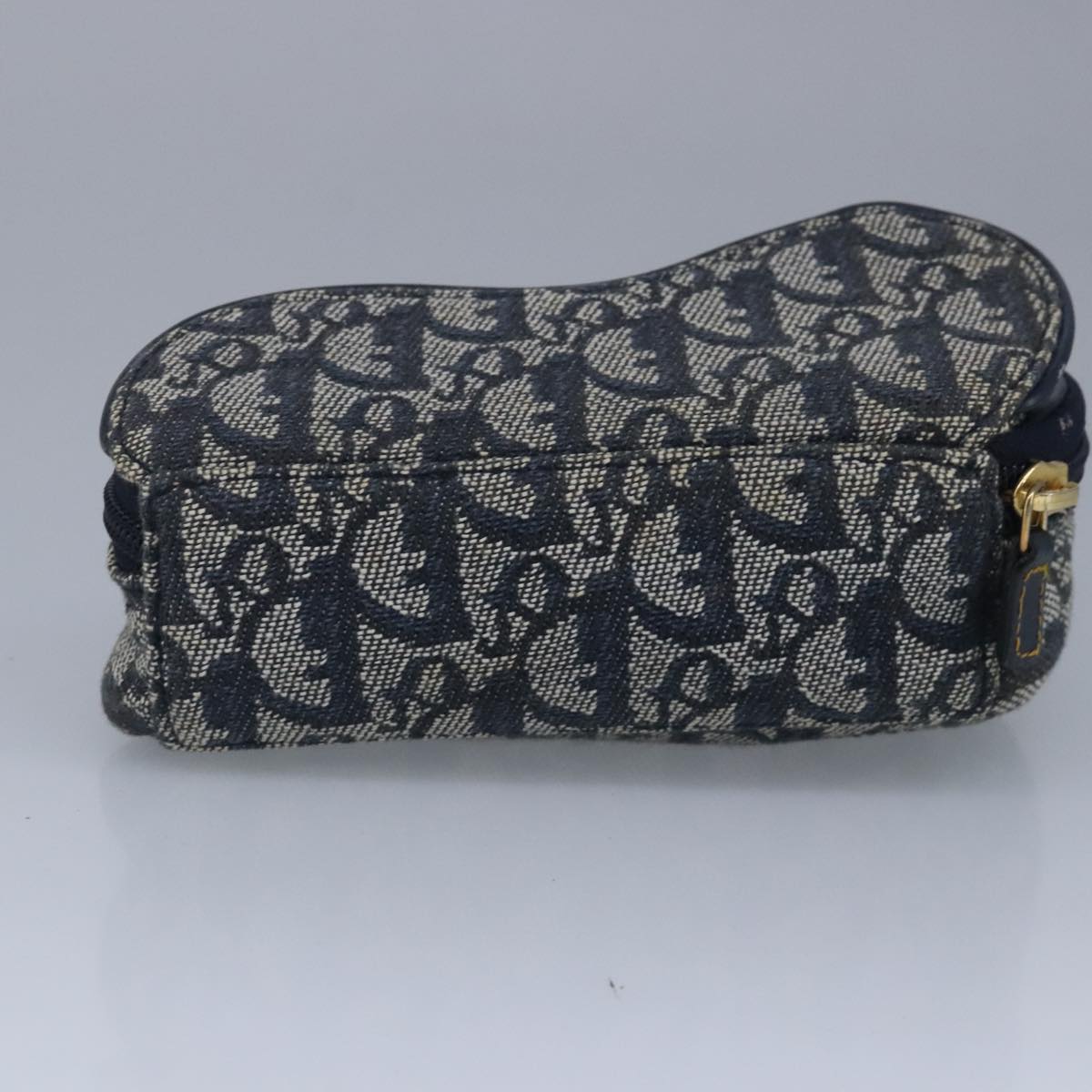 Christian Dior Trotter Canvas Saddle Pouch Navy Gold Auth 99839