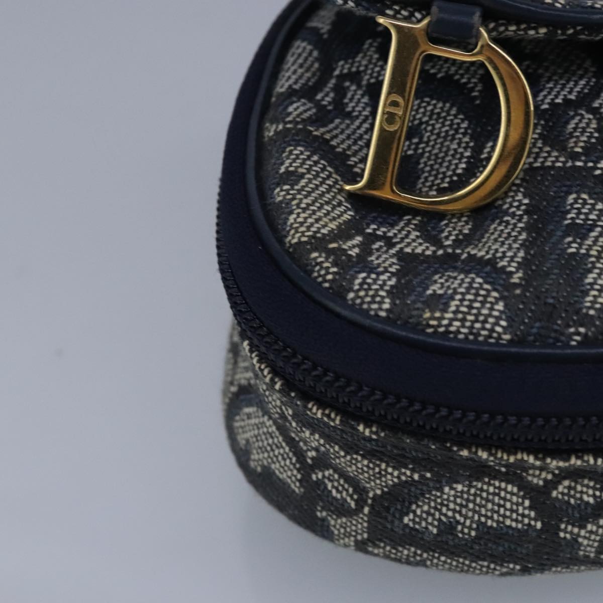 Christian Dior Trotter Canvas Saddle Pouch Navy Gold Auth 99839