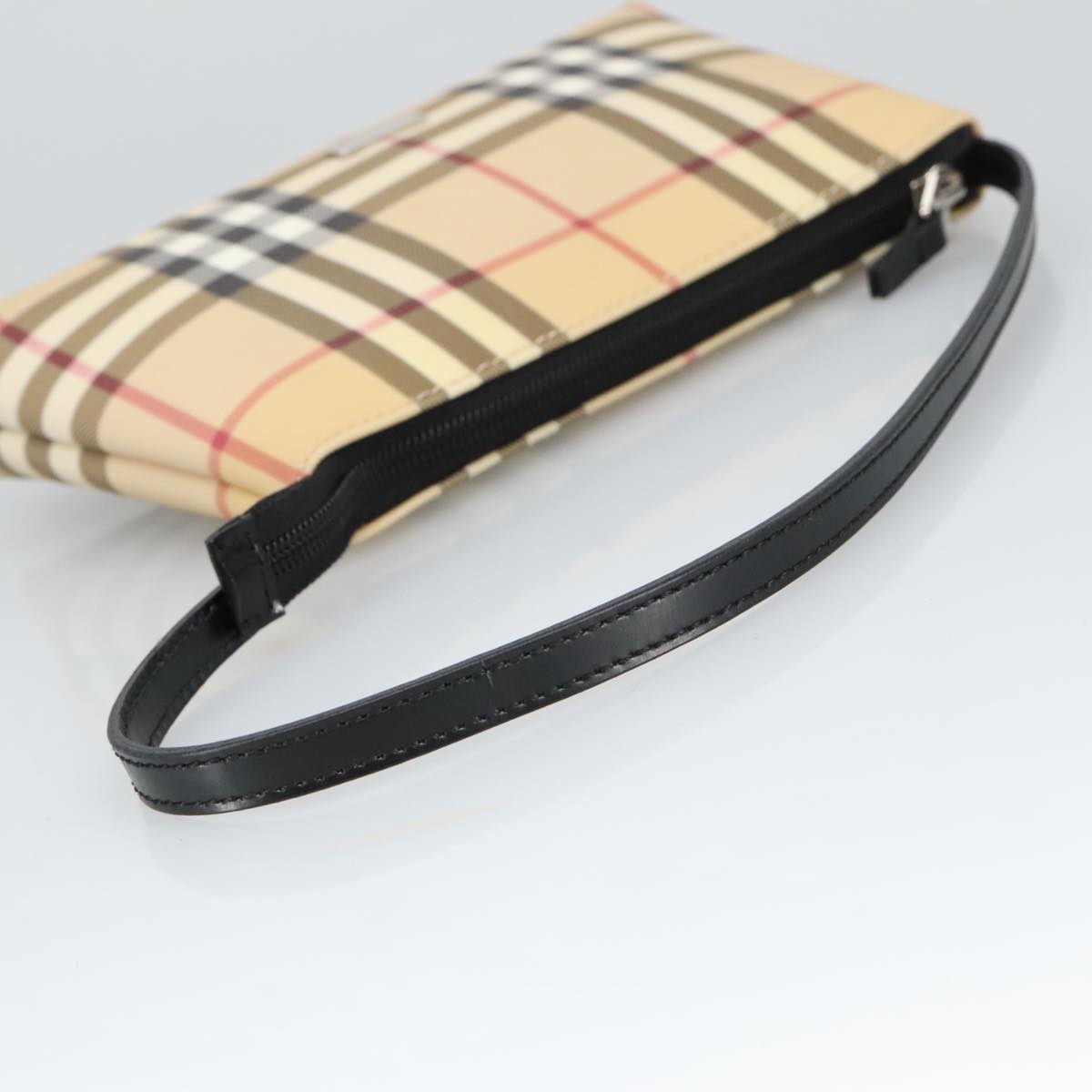 BURBERRY Nova Check Accessory Pouch PVC Beige Silver Auth 99844