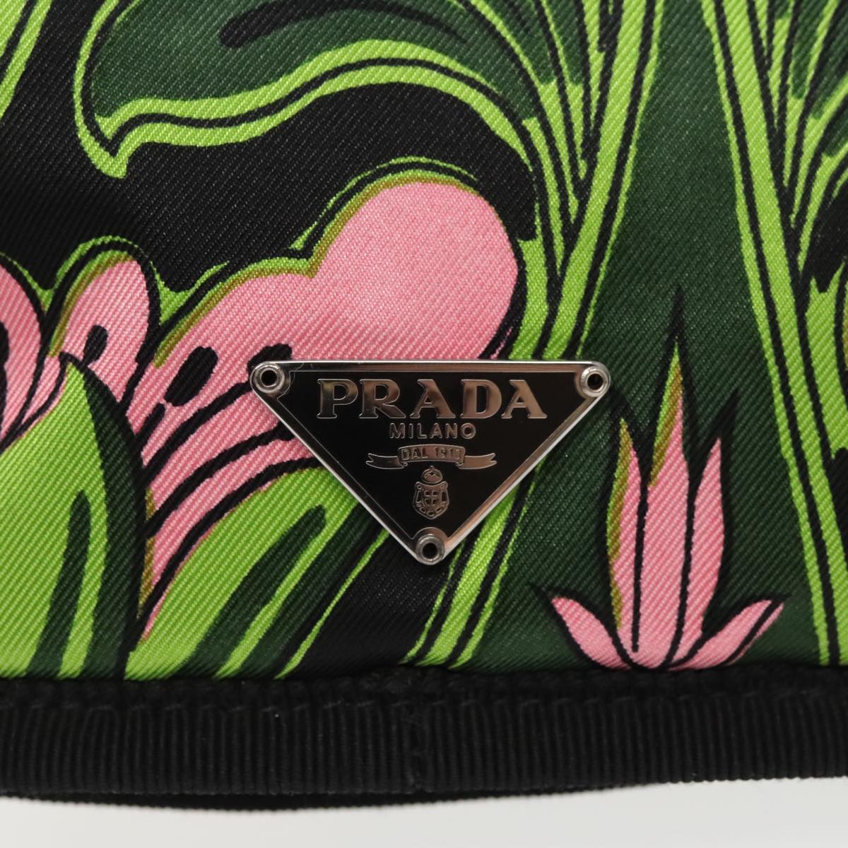 PRADA Hand Bag Canvas Green Silver Auth 99845