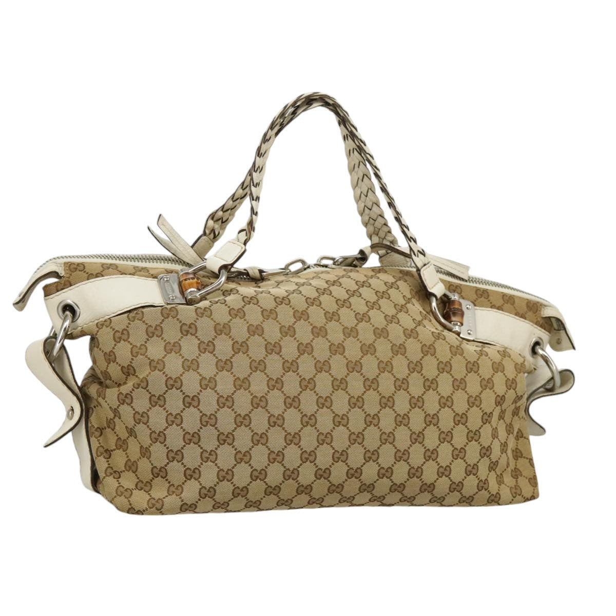 GUCCI GG Canvas Tote Bag Silver Beige 232959 Auth 99848