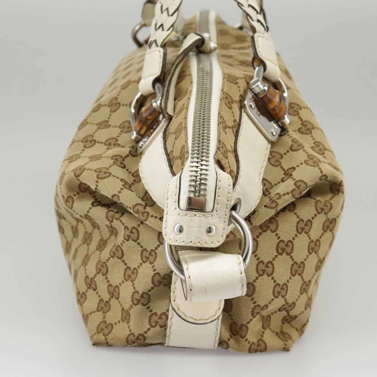 GUCCI GG Canvas Tote Bag Silver Beige 232959 Auth 99848