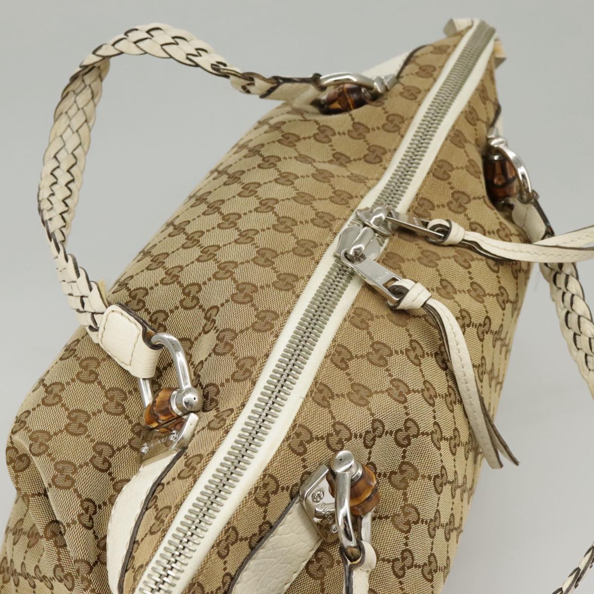 GUCCI GG Canvas Tote Bag Silver Beige 232959 Auth 99848