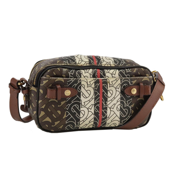 BURBERRY Monogram Stripe Shoulder Bag PVC Leather Brown Auth 99852