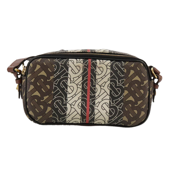 BURBERRY Monogram Stripe Shoulder Bag PVC Leather Brown Auth 99852