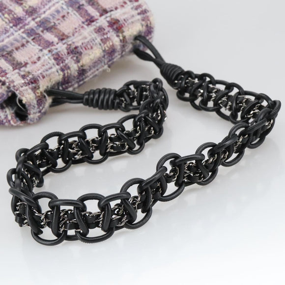 CHANEL Camelia Chain Shoulder Bag Canvas Purple CC Auth 99854AV