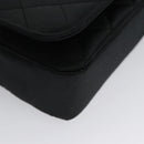 CHANEL Matelasse Sequin Flower Shoulder Bag Satin Black CC Auth 99855V-15