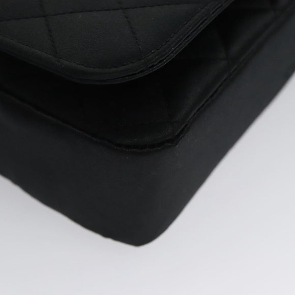 CHANEL Matelasse Sequin Flower Shoulder Bag Satin Black CC Auth 99855V