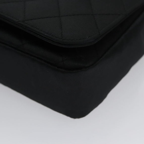 CHANEL Matelasse Sequin Flower Shoulder Bag Satin Black CC Auth 99855V