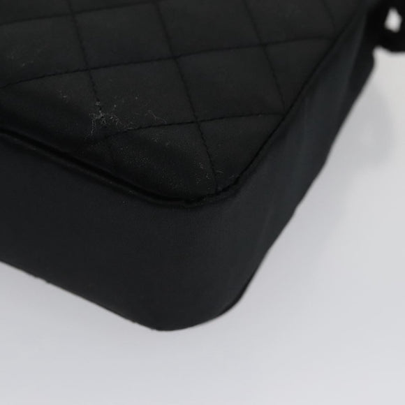 CHANEL Matelasse Sequin Flower Shoulder Bag Satin Black CC Auth 99855V